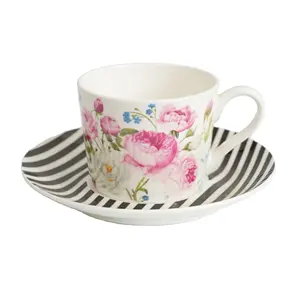 Stechcol奢华时尚陶瓷杯，带茶碟和托盘250毫升咖啡茶杯，用于家庭和餐厅礼品