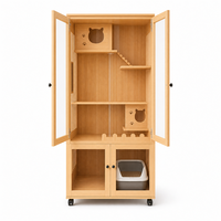 Gabinete para Gatos Estilo Hogar, Villa de Madera para Mascotas con Puertas de Visión, Estante para Escalar y Área de Arena