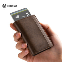 Titulaire de la carte de crédit RFID bloquant le cuir automatique Pop Up portefeuille aluminium mince poche porte-cartes de visite