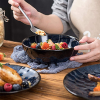 Bol à nouilles en céramique, classique de luxe, bleu de haute qualité, glaçure 32oz bol à salade de soupe conservation des aliments, 1 pièce