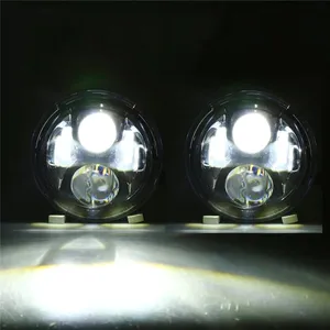Lampu depan LED 7 inci sistem pencahayaan otomatis, lampu depan bekerja 80W untuk 1997 + Jeep JK/TJ/CJ/LJ/JL & Gladiator JT