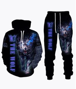Survêtements pour hommes, unisexes, d'hiver, à capuche, décontractés, avec motif animal 3D, respirants, lavés, légers, coupe-vent, pull-over - Product Image 3