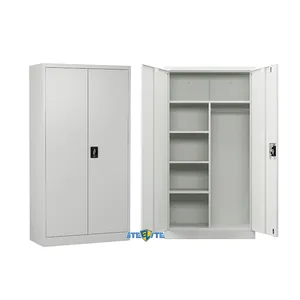 Nhà văn phòng tủ tập tin Đu Trắng Đôi cửa tủ quần áo mặc Tủ lưu trữ thép 3 tầng Locker với móc áo