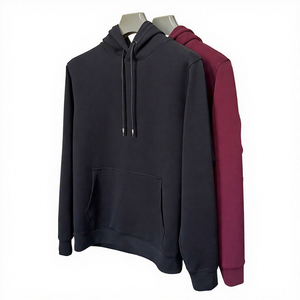 Men's Black Hooded Sweatshirt Regular Fit Solid Color Fleece Cotton Casual Autumn Wear - Product Image 4