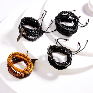 Conjunto de pulseras personalizadas de cuero <span class=keywords><strong>para</strong></span> hombre, Set de brazaletes hechos a mano, con parte trasera personalizada - Product Image 5