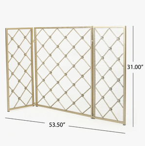 Global Safety Standard Freestanding Curved Mesh <strong>Guard</strong> Gold Color Three Panel Metal Fireplace Screen for See-through <strong>Hearths</strong> - Product Image 2