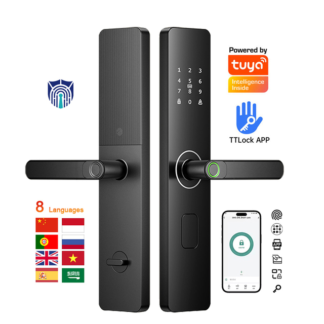 New Design Wifi Tuya TTlock APP Remote Control Electric TT Lock Digital Fingerprint Smart Door Handle Locks with Handle