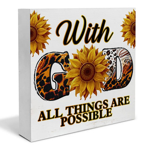 Con Dios, todas las <span class=keywords><strong>cosas</strong></span> son caja <span class=keywords><strong>de</strong></span> madera, letrero, decoración <span class=keywords><strong>de</strong></span> escritorio artística, 5x5 pulgadas, impresión personalizada, girasol, estante <span class=keywords><strong>de</strong></span> mesa <span class=keywords><strong>de</strong></span> madera cristiana - Product Image 1