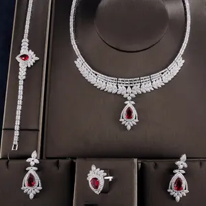 RAKOL SP257 Vintage Design White Drop zircon Pendant Full CZ Crystal Wedding bridal Jewelry Set Indian Dubai Luxury Jewelry Sets