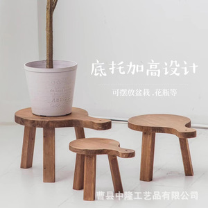 Wooden floor planter base, round solid wood potted plant <b>stand</b>, indoor stool, movable flower <b>pot</b> tray. - Product Image 1