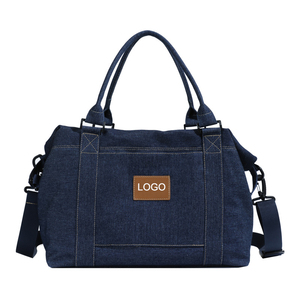 Wholesale Women Nave Blue Denim Crossbody Shoulder <strong>Bag</strong> Travel Sports Beach Denim Jean Duffle <strong>Bag</strong> with Custom <strong>Designer</strong> Pattern - Product Image 1