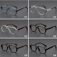 Monturas Ópticas de Moda, Gafas con Protección Anti Luz Azul, Monturas de Diseño Cuadradas de Metal con Doble Puente de Alta Calidad para Hombre