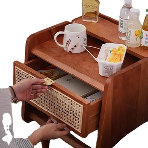 Cherry Wood Solid Wood Nightstand With Drawer And Shelf Bedroom Storage Cabinet Multifunctional <b>Bedside</b> Table Natural Color - Product Image 5