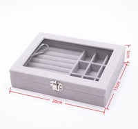Boîte à bijoux rectangulaire en velours avec fenêtre transparente vintage, organisateur à 9 compartiments avec serrure pour accessoires