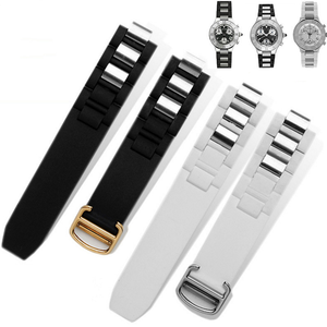 Bracelet de montre en silicone caoutchouc imperméable 10*20mm à extrémités courbes noir et blanc, bracelet de remplacement - Product Image 2