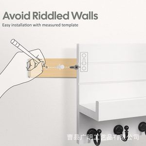 Wooden Wall Mounted Mail <b>Rack</b> With Hooks And <b>Shelf</b> For Keys And Mail Storage White 10 In X 6.85 In - Product Image 2