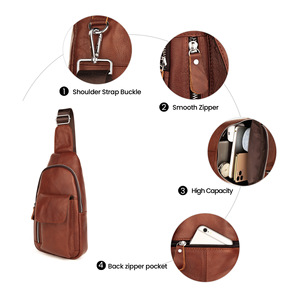 Dujiang Genuine Leather Chest <b>Bag</b> Men's Crossbody Multifunctional Outdoor Casual <b>Bag</b> Dark Brown Spring 2023 - Product Image 4