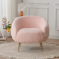 Fauteuil d'appoint en fausse fourrure rose capitonné avec repose-pieds, pieds en métal doré, ensemble de loisirs pour appartement et chambre, certifié BSCI