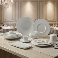 Service de table en céramique ST Fluted White Celadon avec glaçure réactive lisse, 20 pièces, assiettes plates, bols à soupe, pour restaurant, hôtel, passe au four