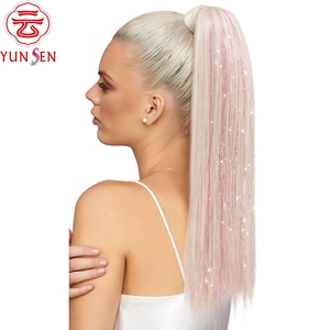 Yunsen – Extensions <span class=keywords><strong>de</strong></span> cheveux synthétiques longues et lisses à nouer, en fibre métallique et <span class=keywords><strong>queue</strong></span> <span class=keywords><strong>de</strong></span> <span class=keywords><strong>cheval</strong></span>, couleurs mélangées, pour femmes - Product Image 2
