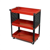 Chariot à outils à 3 niveaux semi-évidé en acier laminé à froid robuste pour garage et atelier