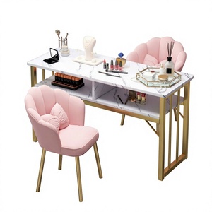 Simple and trendy nail salon set of <b>tables</b> and chairs - Luxury nail <b>table</b> for two-person manicure with <b>drawers</b> - Product Image 1