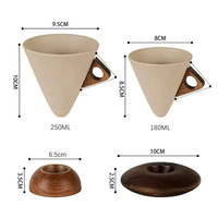 Ensemble de tasses à café en céramique de 250 ml/180 ml avec soucoupe en bois, passe au lave-vaisselle et au micro-ondes, respectueux de l'environnement
