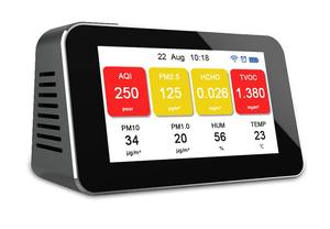 เซ็นเซอร์วัดคุณภาพอากาศแบบตั้งโต๊ะ วัดอุณหภูมิและความชื้นพร้อมตัวเลือก LCD ตรวจจับ PM2.5 และ TVOC - Product Image 3