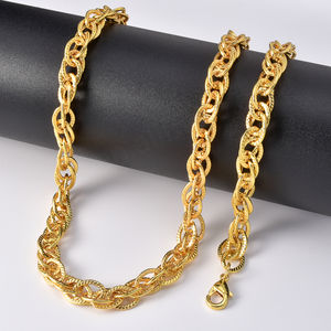 Ensemble collier et bracelet chaîne cubaine plaqué or 14 carats, tendance, luxe, classique, unisexe, mariage, fiançailles, fête, vente en gros - Product Image 1