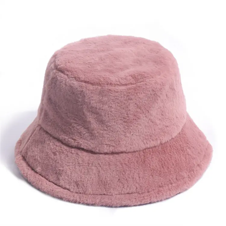 Winter Bucket Hat Women ACE Winter Outdoor Vacation Lady Panama Black Solid Thickened Soft Warm Fishing Cap Faux Fur Rabbit Bucket Hat For Women