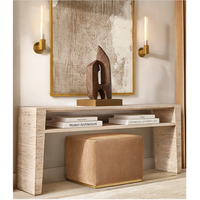 Table de Console en marbre naturel de créateur, Design minimaliste italien travertin wabi-sabi décoration de la maison Table de porche