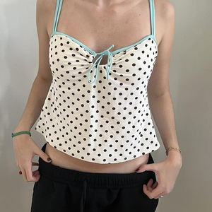 Top Corto con Tirantes Ajustables y Estampado de Lunares, Top sin Mangas Ajustado de Color en Contraste para Mujer - Product Image 3