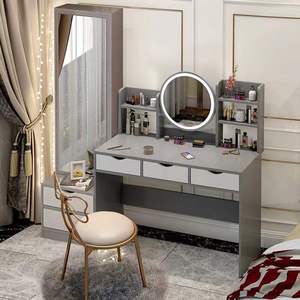 slim fit dress slacks Sleek Grey Vanity Table with LED Lights, Flip Top Mirror and 2 Drawers, Jewelry Storage for Women Dressing Grey 2 Drawers MDF main image 1