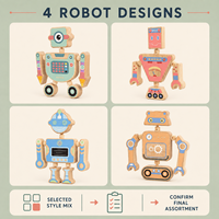 Ensemble de blocs de construction de robots en bois, jouet DIY avec 4 modèles de robots articulés et des pièces à tiges mobiles