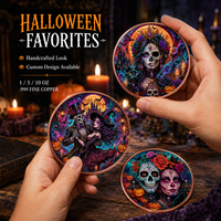 Pièce de monnaie Halloween squelette en cuivre pur 999 de 5 oz, haute définition, peinte aux UV, édition de collection, idéale pour un cadeau