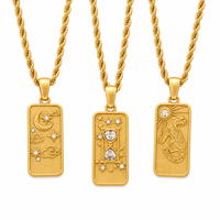 Collier Carte de Tarot en Zircon en Gros, Plaqué Or 18 carats, Chaîne Corde en Acier Inoxydable, Bijoux Tendance