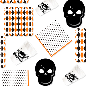 DAMAI Happy Halloween Paper Plates Set Halloween Theme Party Decorations Paper Plates Cups Napkins for Kids Halloween Party - Product Image 2