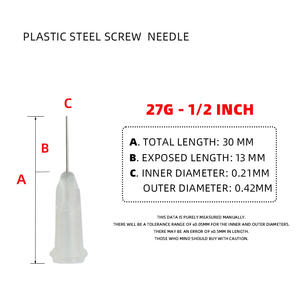<span class=keywords><strong>Aiguille</strong></span> à vis en acier plastique <span class=keywords><strong>27G</strong></span> -<span class=keywords><strong>1</strong></span>/<span class=keywords><strong>2</strong></span> POUCES Haute précision Utilisation industrielle personnalisée Composant de machine de tournage - Product Image 2