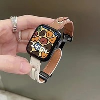 Correa de reloj inteligente de cuero con hebilla plegable a juego con el color, delgada, con cierre magnético, para Apple Watch series 8, 7, 6, 5 y S9.