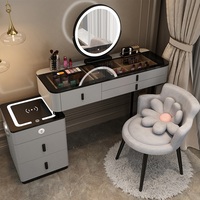 Coiffeuse Intelligente avec Recharge Sans Fil, Coiffeuse de Chambre Luxe Léger Style Nordique, Table de Maquillage Moderne Simple et Multifonctionnelle pour Princesse