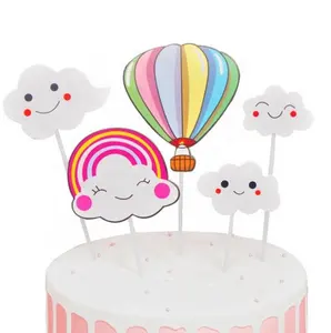 뜨거운 공기 풍선 구름 케이크 토퍼 종이 생일 장식