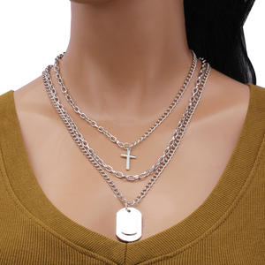 Layered Necklace Set Butterfly <b>Cross</b> Pendant Zinc Alloy Multi <b>Chain</b> Fashion Street Style Clavicle <b>Chain</b> Geometric Design - Product Image 4