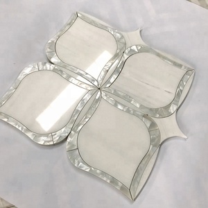 Tinh khiết bằng đá cẩm thạch trắng kết hợp mẹ của ngọc trai vỏ bằng tia nước khảm tường gạch khách sạn trang trí - Product Image 5