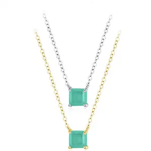 OEM cube pendant stone rectangle zircon necklace 24k gold latest design green s925 silver fashion modern tourmaline necklaces