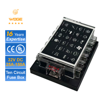 Bloc de fusibles 10 voies avec couvercle transparent, étanche, ignifuge, lame 150A 32VDC, panneau de fusibles pour automobile et marine