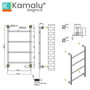 Kamalu KAM-D6009 doppio scaldabagno portasciugamani in acciaio 900x560mm portasciugamani per casa e Hotel 500mm centro di distanza per il bagno - Product Image 6