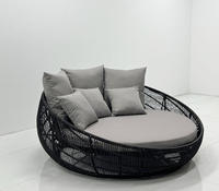 Lit de jardin d'extérieur en rotin, chaise longue de plage, lit rond pour piscine