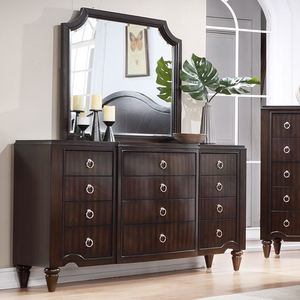 Juego de Muebles de Dormitorio de Madera Marrón Oscuro - Cama Tipo Trineo, Cómoda, Mesita de Noche y Cajonera con Herrajes Circulares - Product Image 2