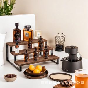 Wooden Three Tiered <b>Shelf</b> 3 Floors Retro Color Durable Standing Type Desktop Storage <b>Rack</b> For Wine Beer Cake Display - Product Image 1