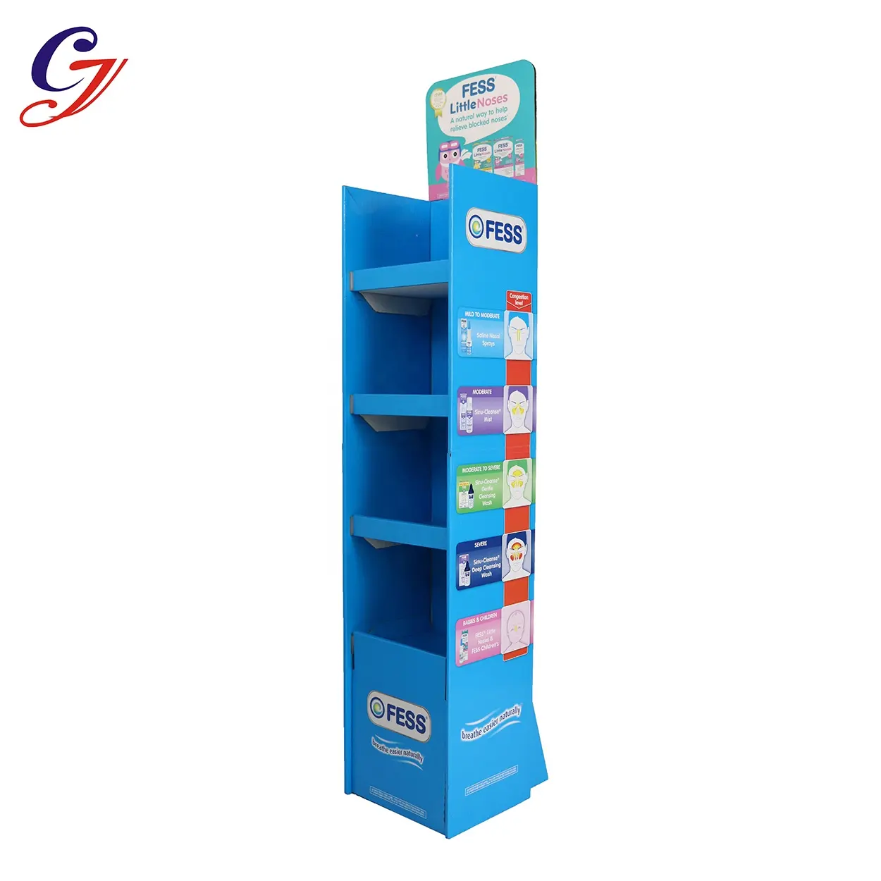 Customized Size Waterproof 3 Tray Paper Shelf Cardboard Stand Printing Corrugated Floor Display Rack For Supermarket Retail Shop